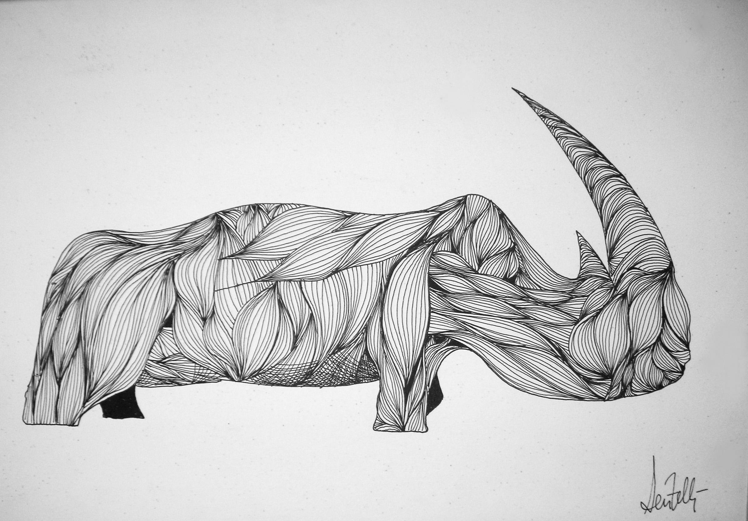 08 Rhino, Pen on paper, cm 23x32